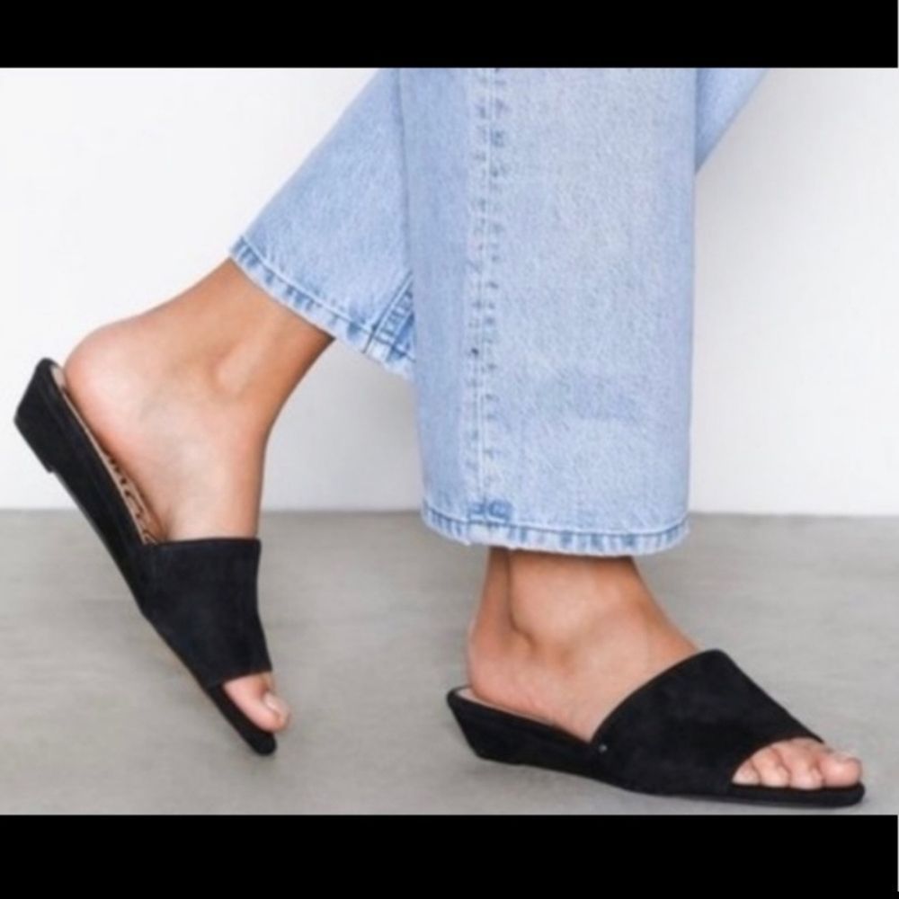 SAM EDELMAN WOMEN'S LILIANA BLACK SUEDE DEMI WEDGE HEEL SIZE 8